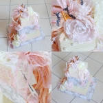 Prezent �lubny TORT; papier karbowany, wst��ka �y�kowa, sztuczna rafia, motylki, sztuczne jaskry, dodatki