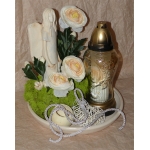 Stroik nagrobny; ceramika, sztuczne kwiaty